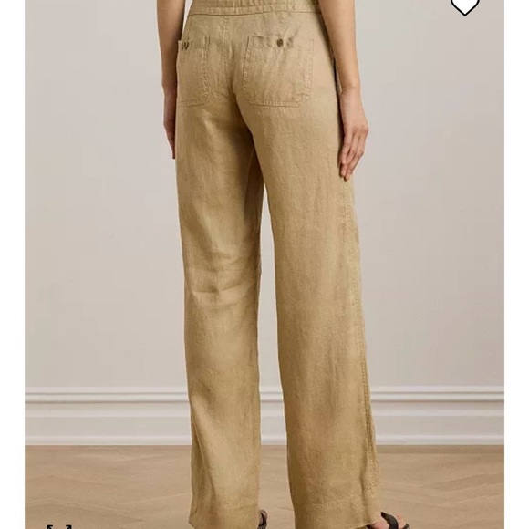 Lauren Ralph Lauren Wide-Leg Tan Linen Pants Size 12 - Picture 5 of 14